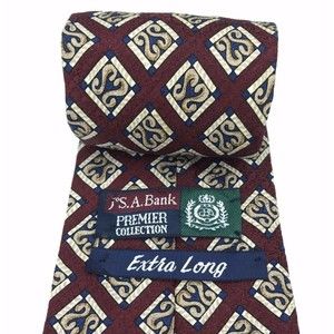 Jos. A. Bank Premier Collection Tie 100% Silk Maroon Red Blue Beige Necktie 63"